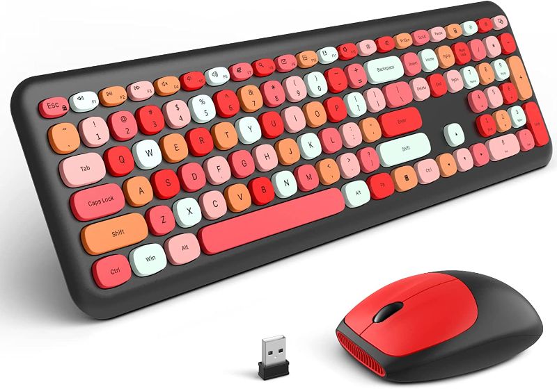 Photo 1 of Computer Wireless Keyboard Mouse Combo, Full-Sized Office Keyboard, USB 2.4GHz Connection and Optical Mouse for PC Laptop Desktop Windows (Black-Colorful)
