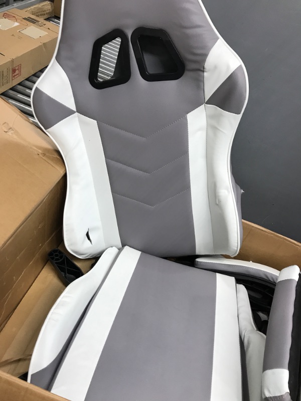 Photo 2 of ** DAMAGED ** YSSOA Racing Video Backrest and Seat Height Recliner Gaming Office High Back Computer Ergonomic Adjustable Swivel Chair with Headrest and Lumbar Support, with footrest,400lb Capacity, Grey/White