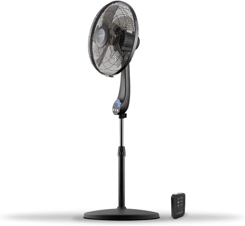 Photo 1 of Air Monster 16" 5-Blade, 5 Speed Adjustable Height Ultra Powerful Quiet Oscillating Standing Pedestal Fan with Remote Control, 7.5 Hour Timer, Stand Fan for Bedroom, Black
