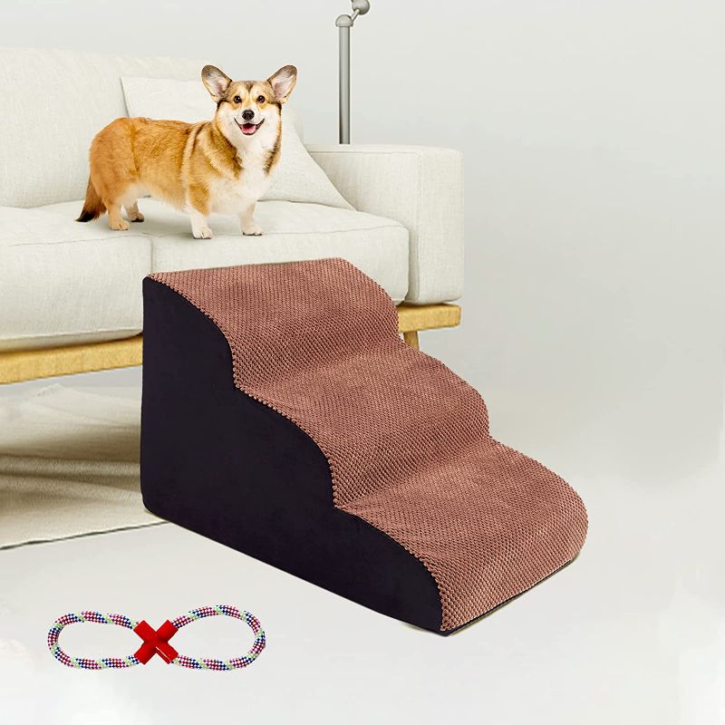 Photo 1 of A.FATI 3 Tiers Foam Dog Ramps/Steps, Pet Stairs for Dogs, Ramp Stairs Step for Pets with Joint Pain to Sofa , Bed, Ladder for Pig, Cat, Puppy, High Support Foam with Anti-Skid Cover
