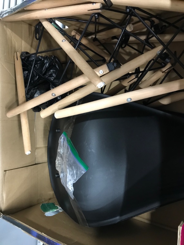 Photo 1 of CangLong Modern Mid-Century Shell Lounge Plastic DSW Natural Wooden Legs for Kitchen, Dining, Bedroom, Living Room Side Chairs, Set of 4, Black