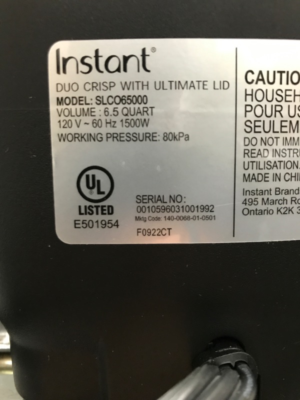 Photo 4 of ** MISSING INSIDE LINER **  Instant Pot Duo Crisp Ultimate Lid, 13-in-1 Air Fryer and Pressure Cooker Combo, Sauté, Slow Cook, Bake, Steam, Warm, Roast, Dehydrate, Sous Vide, & Proof, App With Over 800 Recipes, 6.5 Quart 6.5QT Ultimate