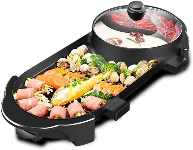 Photo 1 of *Tested* SEAAN Hot Pot with Grill, Hotpot Pot Electric Grill Indoor Shabu Shabu Pot Korean bbq Grill Smokeless, Separate Dual Temperature Contral, Capacity for 2 - 12 People, 110V
