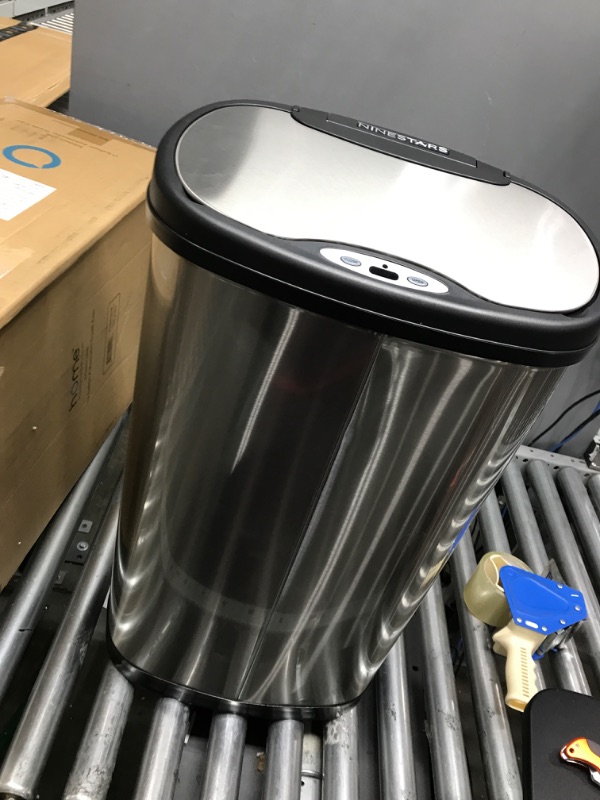 Photo 2 of ** MISSING SMALL TRASH CAN *** NINESTARS Motion Sensor Trash Can Combo Set, 13 Gal 50L & 3 Gal 12L, (Oval, Silver/Black Lid) & Automatic Touchless Infrared Motion Sensor Trash Can, 3 Gal. 12 L., (Oval, Silver/Black Lid) 13 Gal & 3 Gal SS Trash Can + Senso