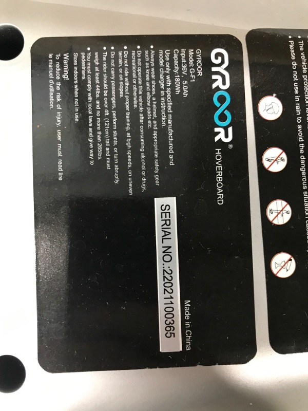 Photo 2 of *Missing Charging Cord/Unable to Test* Gyroor 8.5" Off Road All Terrain Hoverboards, 10mph Speed & Max 12.5 Miles by 700W Motor, F1 Fastest Racing Hoverboard for Adults with Bluetooth Speaker & LED Lights, Hoverboard for Kids Ages 6-12 3-sliver