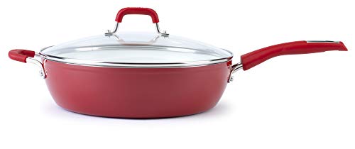 Photo 1 of Bialetti Aeternum Nonstick White Ceramic Cookware, 12" Covered Lid Saute Pan, Red & White
