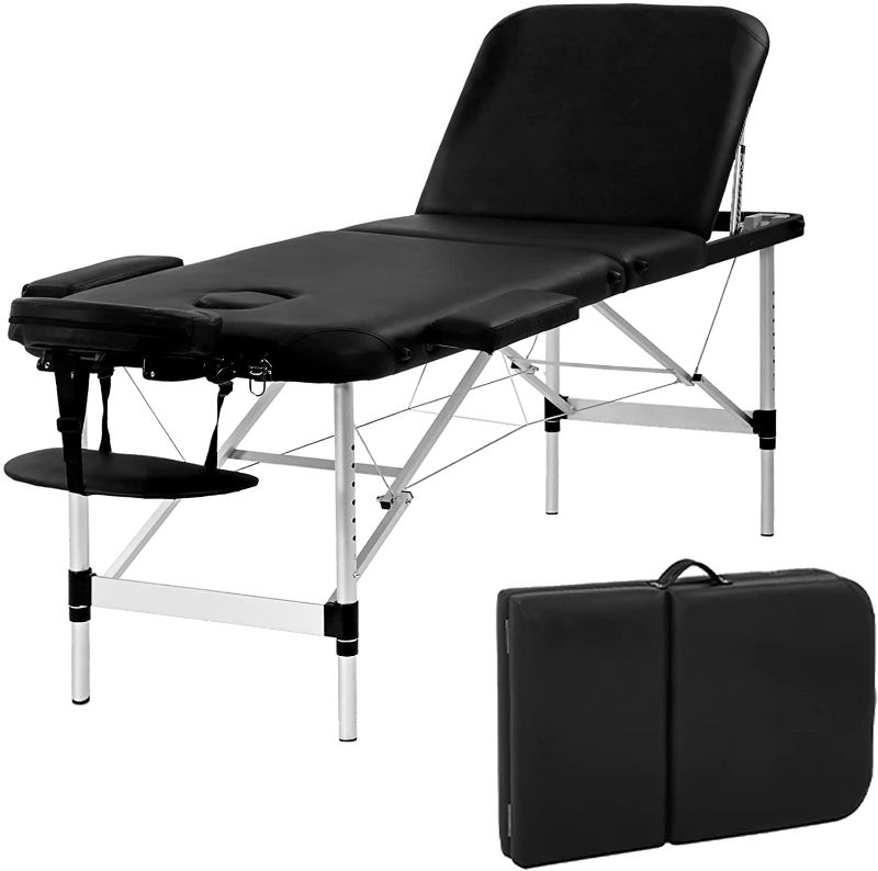 Photo 1 of 
Massage Table Portable Massage Bed 3 Folding 73 Inch Height Adjustable Aluminium Salon Bed Carry Case Tattoo Table Facial Bed Hold Up to 450LBS (Black)