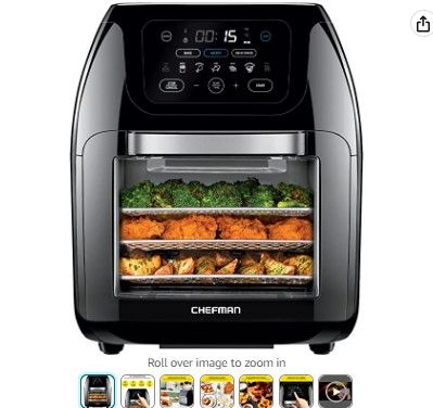 Photo 1 of CHEFMAN Multifunctional Digital Air Fryer+ Rotisserie, Dehydrator, Convection Oven, 17 Touch Screen Presets Fry, Roast, Dehydrate, Bake, XL 10L Family Size, Auto Shutoff, Large Easy-View Window, Black
