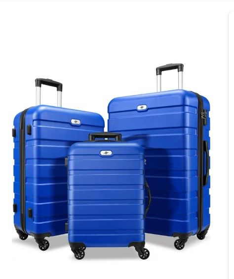 Photo 1 of 3 Piece Luggage Sets Hardside Lightweight Spinner Wheels Suitcase Set with TSA Lock, 20" 24" 28", Bright Blue
