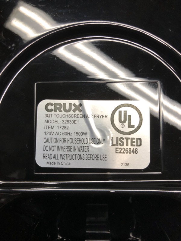Photo 3 of ***TESTED**POWERED ON**Crux 3QT Digital Air Fryer, Faster Pre-Heat, No-Oil Frying, Fast Healthy Evenly Cooked Meal Every Time, Dishwasher Safe Non Stick Pan and Crisping Tray for Easy Clean Up, Stainless Steel