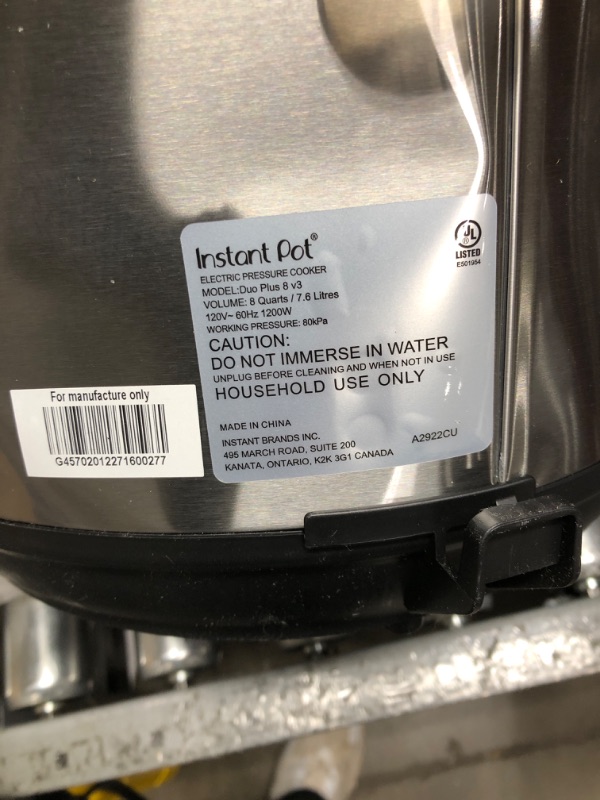 Photo 3 of ***TESTED**POWERED ON**Instant Pot Duo Plus 9-in-1 Electric Pressure Cooker, Slow Cooker, Rice Cooker, Steamer, Sauté, Yogurt Maker, Warmer & Sterilizer, Includes App With Over 800 Recipes, Stainless Steel, 8 Quart 8QT Duo Plus