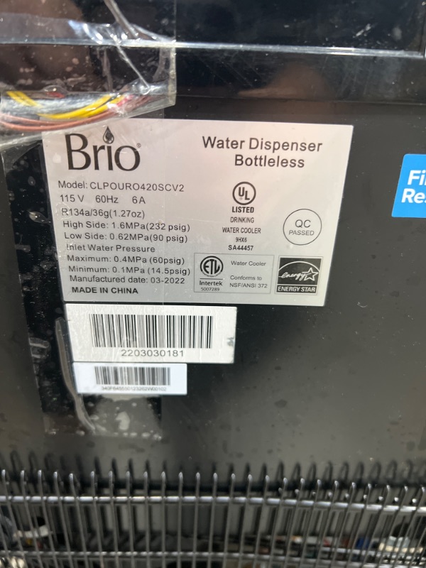 Photo 3 of ***PARTS ONLY*** Brio Commercial Grade Bottleless Ultra Safe Reverse Osmosis Drinking Water Filter Water Cooler Dispenser-3 Temperature Settings Hot, Cold & Room Water - UL/Energy Star Approved – Point of Use
