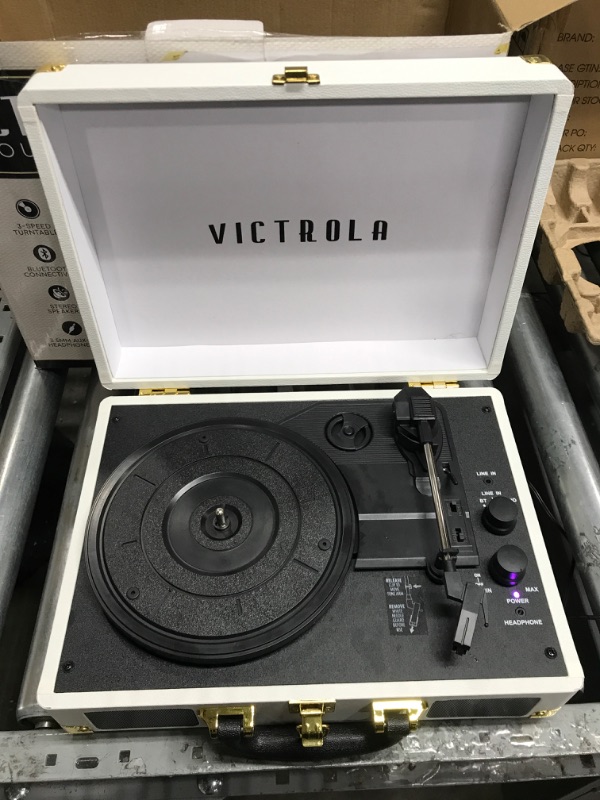 Photo 2 of Victrola Vintage 3-Speed Bluetooth Portable Suitcase Record Player with Built-in Speakers | Upgraded Turntable Audio Sound| White (VSC-550BT-WH) White Record Player