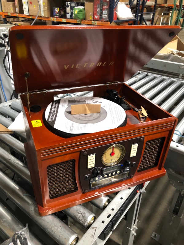 Photo 2 of Victrola 8-in-1 Bluetooth Record Player & Multimedia Center, Built-in Stereo Speakers - Turntable, Wireless Music Streaming, Real Wood | Mahogany
