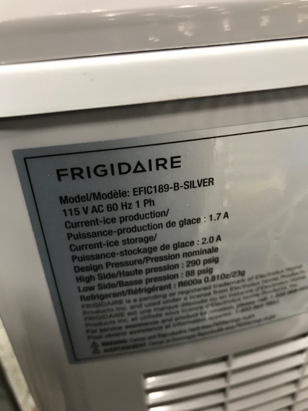 Photo 1 of **PARTS ONLY**DAMAGED**
FRIGIDAIRE EFIC189-Silver Compact Ice Maker, 26 lb per Day, Silver (Packaging May Vary)
