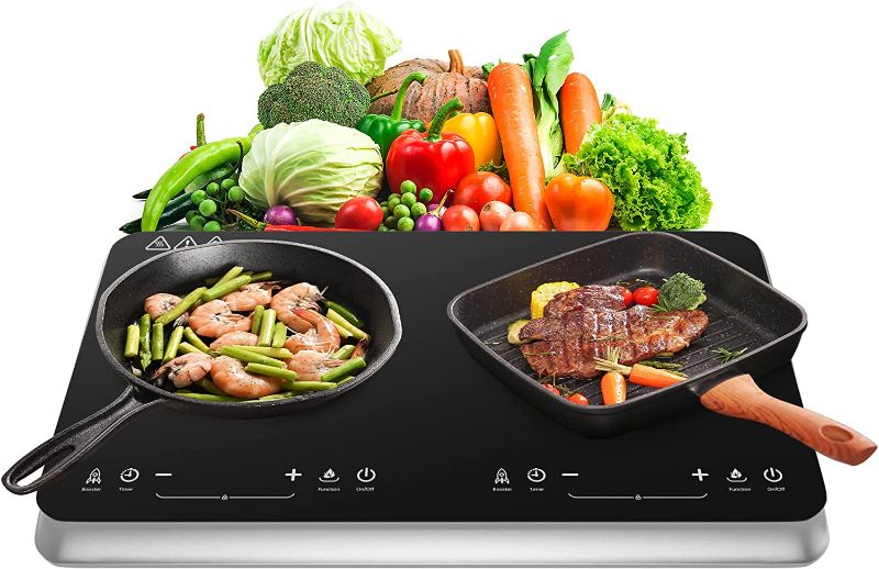 Photo 1 of COOKTRON Double Induction Cooktop Burner with Fast Warm-Up Mode, 1800w 2 Induction Burner with 10 Temperature 9 Power Settings, Portable Dual Induction Cooker Cooktop with Child Safety Lock & Time
