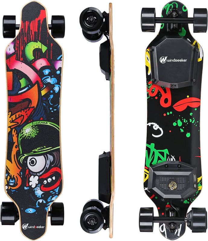 Photo 1 of Electric Skateboard, Electric Longboard with Remote for Adults and Teens, 450W Brushless Motor, 20 MPH Top Speed, 12.5 Miles Range, 5+2+1 Plys Maple, Bamboo and Glass Fiber ?Upgraded?
