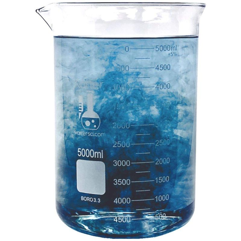 Photo 1 of 5000ml Beaker, Low Form Griffin, Borosilicate 3.3 Glass, Double Scale, Graduated, Karter Scientific 213D22 (Single)
