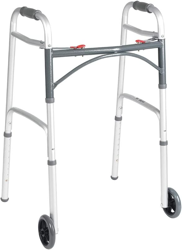 Photo 1 of (X2) Drive Medical 10210-1 Deluxe 2-Button Folding Walker with Wheels
