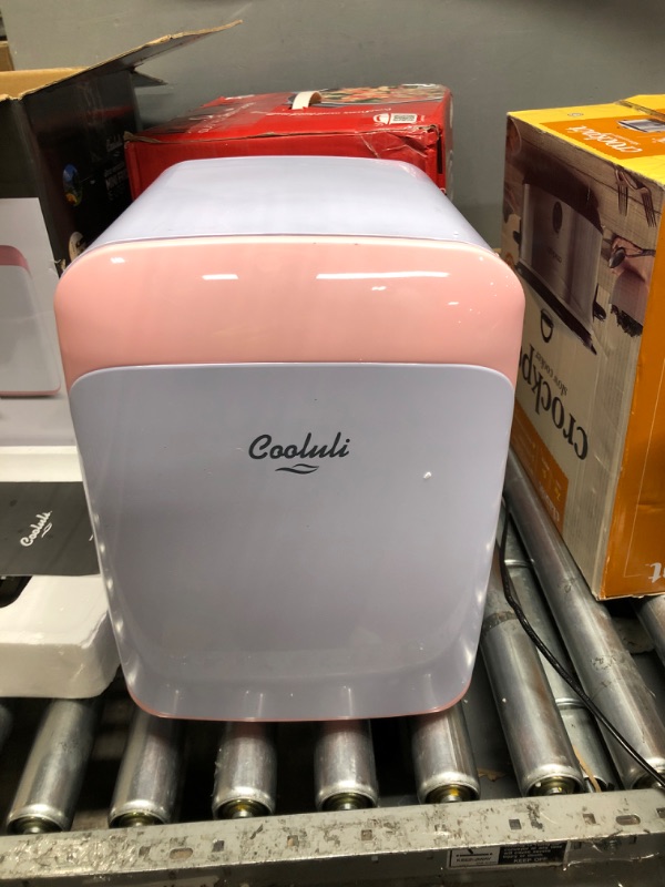 Photo 2 of ***TESTED**POWERED ON**Cooluli 15L Mini Fridge for Bedroom - Car, Office Desk & College Dorm Room - 12V Portable Cooler & Warmer for Food, Drinks, Skin Care, Beauty, Makeup & Cosmetics - AC/DC Small Refrigerator (Pink) 15 Liter Pink