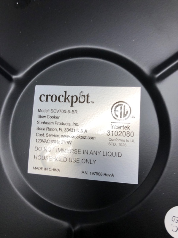 Photo 3 of ***TESTED**POWERED ON***Crock-Pot 7qt Manual Slow Cooker - Silver SCV700-SS