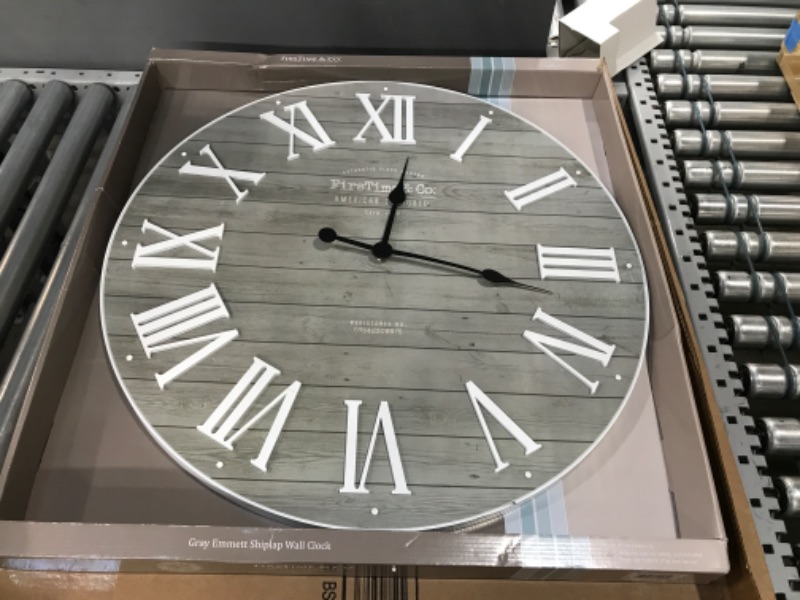 Photo 2 of *** NEW *** **** CLOCK'S POINTERS ARE ALITTLE BENT ****
FirsTime & Co. Gray Emmett Farmhouse Shiplap Clock, American Designed, Gray, 27 x 2 x 27 inches (31205)