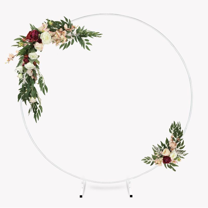 Photo 1 of 6.56FT White Round Backdrop Stand for Parties, Circle Wedding Arch Ring Backdrop Stand, Metal Balloon Flower Arch Holder Stand for Wedding,Birthday Party,Baby Shower
