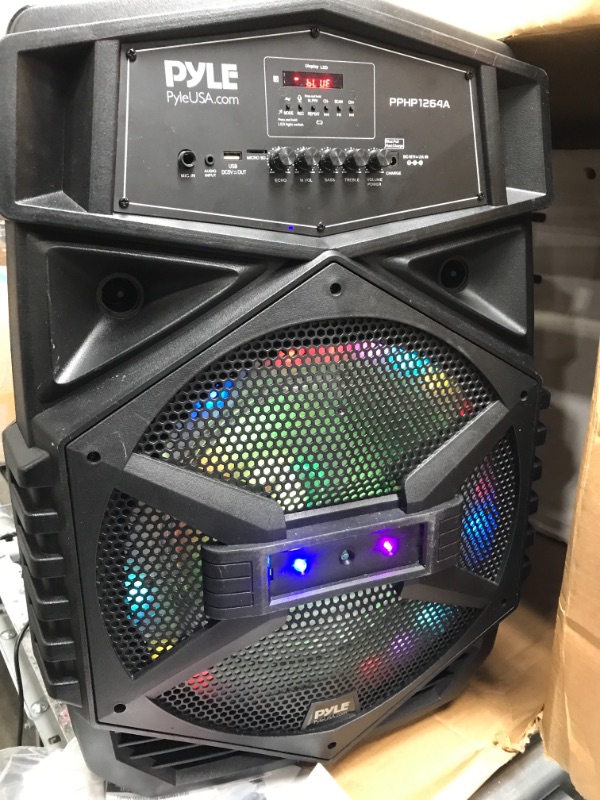 Photo 3 of Pyle Portable Bluetooth PA Speaker System - 1000W Outdoor Bluetooth Speaker Portable PA System w/Microphone in, Party Lights, USB SD Card Reader, FM Radio, Wheels - Mic, Remote Control PPHP1264A