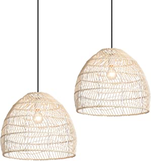 Photo 1 of (1) Woven Rattan Pendant Light, Minimalist Kitchen Island Hanging Lights Living Room Chandelier Farmhouse Dining Room Decor Ceiling Pendant Lighting Fixtures