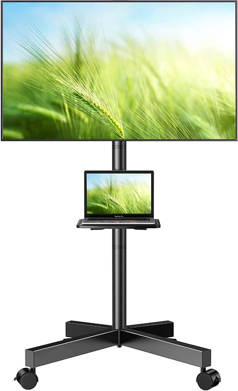 Photo 1 of PERLESMITH Mobile TV Stand for 23-60 Inch LCD LED Flat/Curved Panel Screen TVs, Tilt TV Cart Max VESA 400x400 Portable TV Stand with Laptop Shelf Rolling Floor TV Stand Holds up to 88Lbs (PSTVMC06)