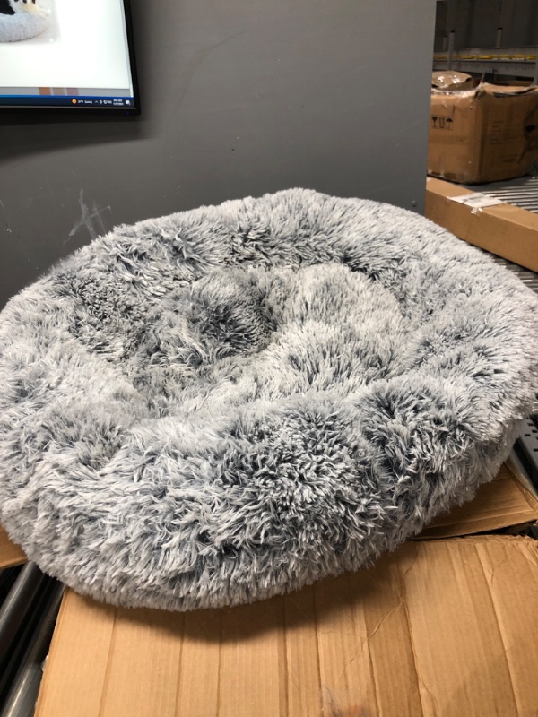 Photo 2 of large  Dog Bed Calming Dogs Bed for Large Dogs Anti-Anxiety Puppy Bed Machine Washable Warming Cozy Soft Pet Round Bed Fits up to 10-100 lbs (Large (Pack of 1), Grey)
