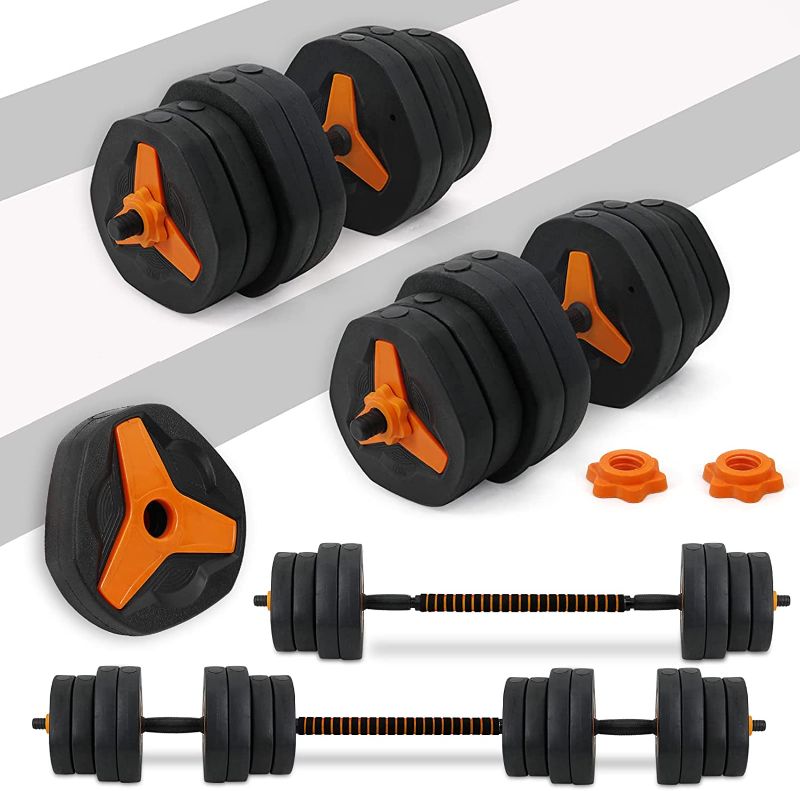 Photo 1 of 40LBS----VIVITORY Fitness Dumbbells Set, Adjustable Weight Sets up to 40/59.6/90 Lbs, Free Weight with Connecting Rod Used As Barbell, Iron Sand Mixture, Triangle Design, Home Gym Work Out Training Equipment
