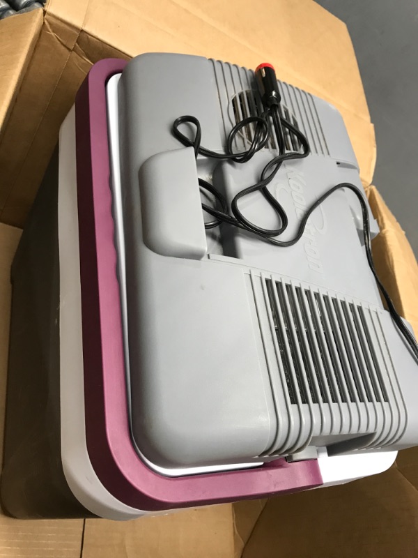 Photo 1 of *** USED *** Koolatron Thermoelectric Iceless 12 Volt Cooler 26 qt (24 L), Electric Portable Car Cooler with DC Plug, Grey and White, for Travel Camping Fishing Trucking, Made in North America
