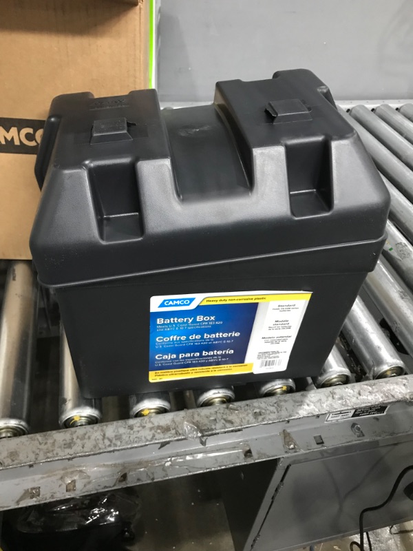 Photo 2 of Camco Heavy Duty Battery Box with Straps and Hardware - Group 24 |Safely Stores RV, Automotive, and Marine Batteries |Durable Anti-Corrosion Material | Measures 7-1/4" x 10-3/4" x 8" | (55363) Frustration Free Packaging Regular Battery Box