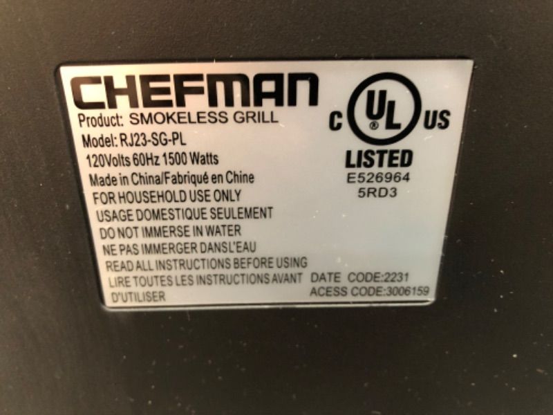 Photo 4 of *NONFUNCTIONAL* Chefman AccuGrill Smokeless Indoor Grill, Virtually Smoke-Free with Removable Integrated Probe Cooking Thermometer for Perfect Doneness Every Time, Large Nonstick Grill Plate Indoor Smokeless Grill with Temperature Probe