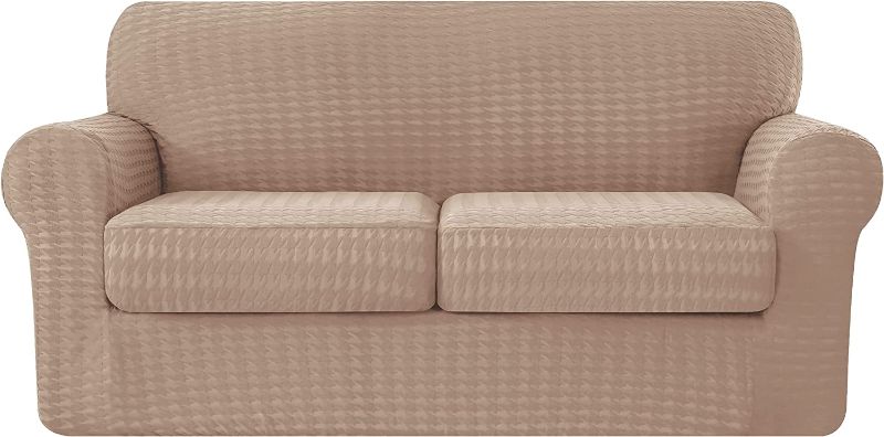 Photo 1 of *PHOTO FOR REFERENCE PRODUCT IS ORANGE* CHUN YI 3 Pieces Stretch Loveseat Sofa Cover for 2 Seater Couch, Washable Soft Sofa Slipcover with 2 Separate Seat Cushion Covers for Dogs, Spandex Houndstooth Fabric( Loveseat/2-seater, ORANGE)