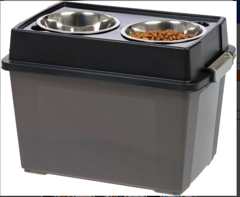 Photo 1 of *INCOMPLETE* IRIS Elevated Feeder with Airtight Food Storage, Smoke/Black
