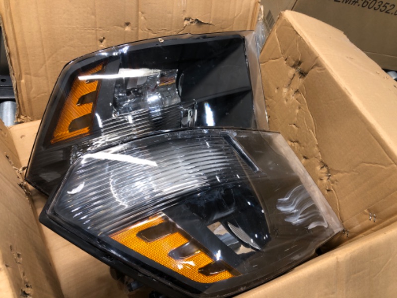 Photo 2 of DWVO Headlight Assembly Compatible with 2009-2018 Dodge Ram 1500 2500 3500 / 2019-2022 Ram 1500 Classic Pickup Quad Headlamp Replacement Black Housing Amber Reflector (Only for Quad Models)`