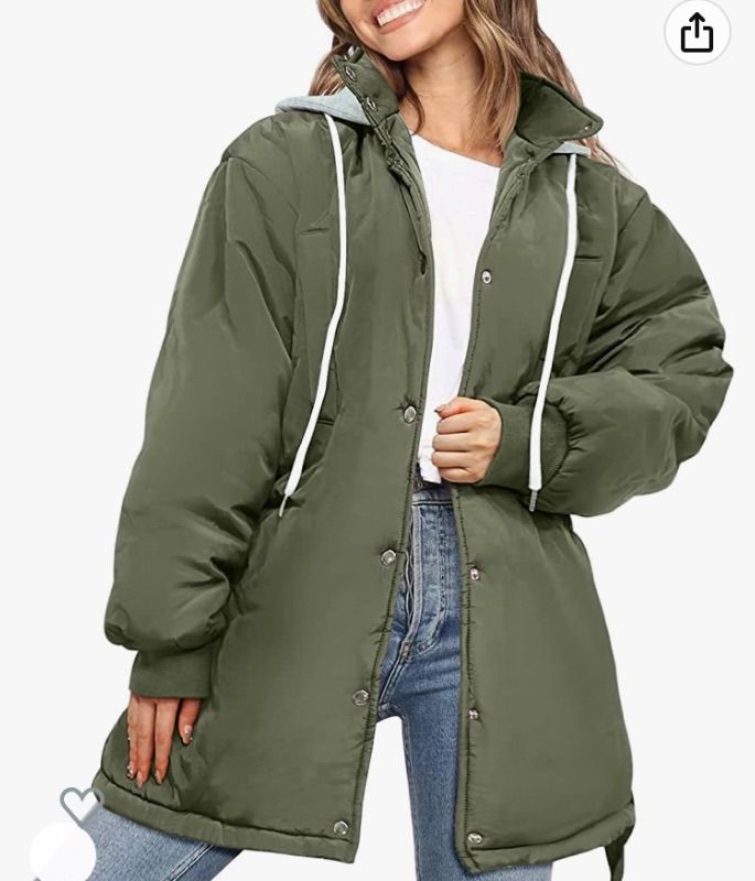 Photo 1 of SMALL--- PRETTYGARDEN Women's 2023 Hooded Puffer Jackets Long Sleeve Button Down Belted Warm Winter Trench Coat Outerwear With Pockets