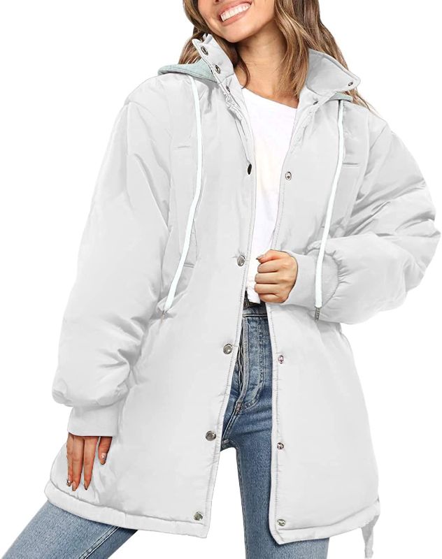 Photo 1 of SMALL---PRETTYGARDEN Women's 2023 Hooded Puffer Jackets Long Sleeve Button Down Belted Warm Winter Trench Coat Outerwear With Pockets
