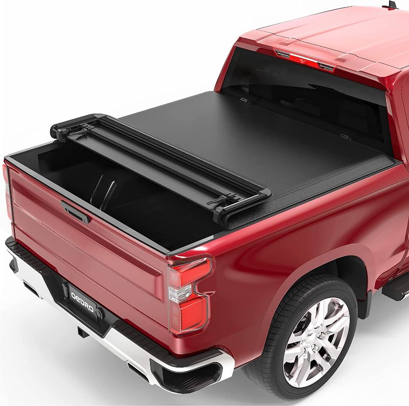 Photo 1 of **box has been opened**
oEdRo Soft Quad Fold Truck Bed Tonneau Cover Compatible with 2019-2023 Chevy Silverado/GMC Sierra 1500 New Body Style Without Multi-Flex Tailgate, Fleetside 6.6 Feet Bed
