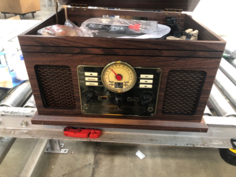 Photo 2 of Victrola Nostalgic 6-in-1 Bluetooth Record Player & Multimedia Center with Built-in Speakers - 3-Speed Turntable, CD & Cassette Player, FM Radio | Wireless Music Streaming | Mahogany
