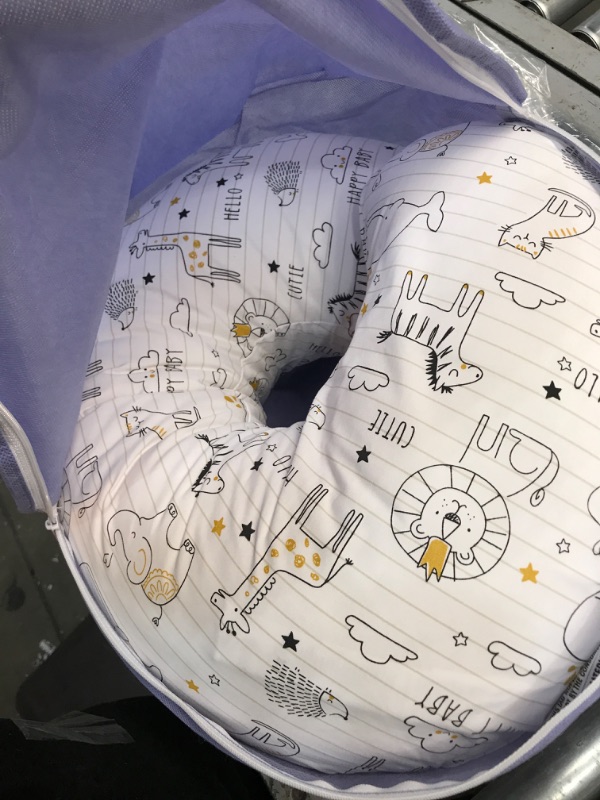 Photo 2 of Boppy Nursing Pillow and Positioner - Original, Notebook Black and White with Gold Animals, Breastfeeding, Bottle Feeding, Baby Support, with Removable Cotton Blend Cover, Awake-Time Support
