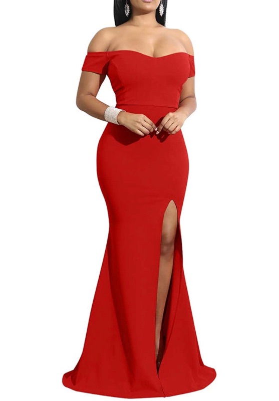 Photo 1 of YMDUCH Women's Off Shoulder High Split Long Formal Party Dress Evening Gown - Small 