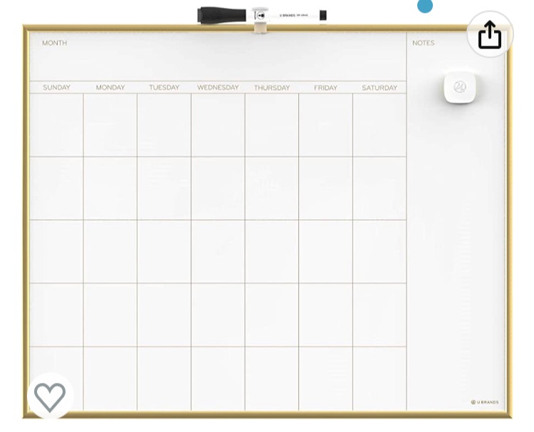 Photo 1 of  U Brands Magnetic Monthly Calendar Dry Erase Board, 16 x 20 Inches, Gold Aluminum Frame - 364U00-01
