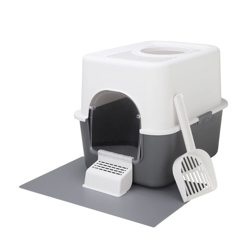 Photo 1 of SFOZSTRA CAT LITTER BOX WITH LID, FULLY ENCLOSED SPLASH-PROOF LITTER BOX,TOP ENTRY CAT LITTER BOX, EASY TO ASSEMBLE AND INSTALLATION (GREY, SMALL)
