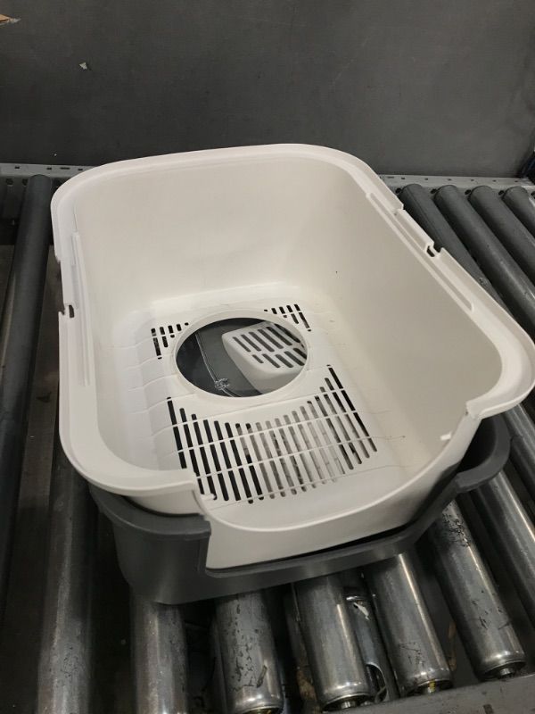 Photo 1 of SFOZSTRA CAT LITTER BOX WITH LID, FULLY ENCLOSED SPLASH-PROOF LITTER BOX,TOP ENTRY CAT LITTER BOX, EASY TO ASSEMBLE AND INSTALLATION (GREY, SMALL)
