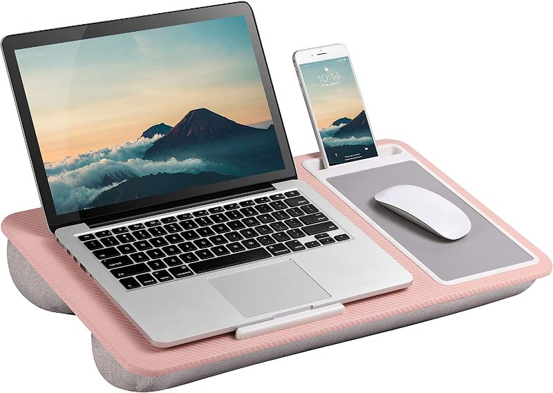 Photo 1 of LapGear Home Office Lap Desk with Device Ledge, Mouse Pad, and Phone Holder - Blush Pink - Fits up to 15.6 Inch Laptops - Style No. 91584
