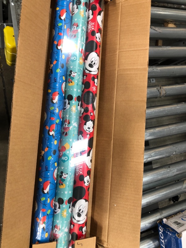 Photo 2 of American Greetings Disney Christmas Wrapping Paper with Cut Lines Bundle, Mickey Mouse (3 Rolls, 105 sq. ft.)