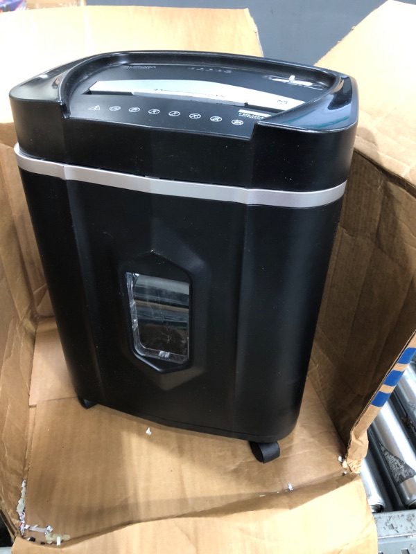 Photo 4 of ***PARTS ONLY***DAMAGED**
Aurora AU1210MA Professional Grade High Security 12-Sheet Micro-Cut Paper/ CD and Credit Card/ 60 Minutes Continuous Run Time Shredder